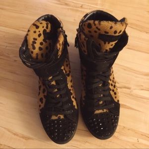 Miu Miu Leopard Calf Hair Wedge Sneakers 41